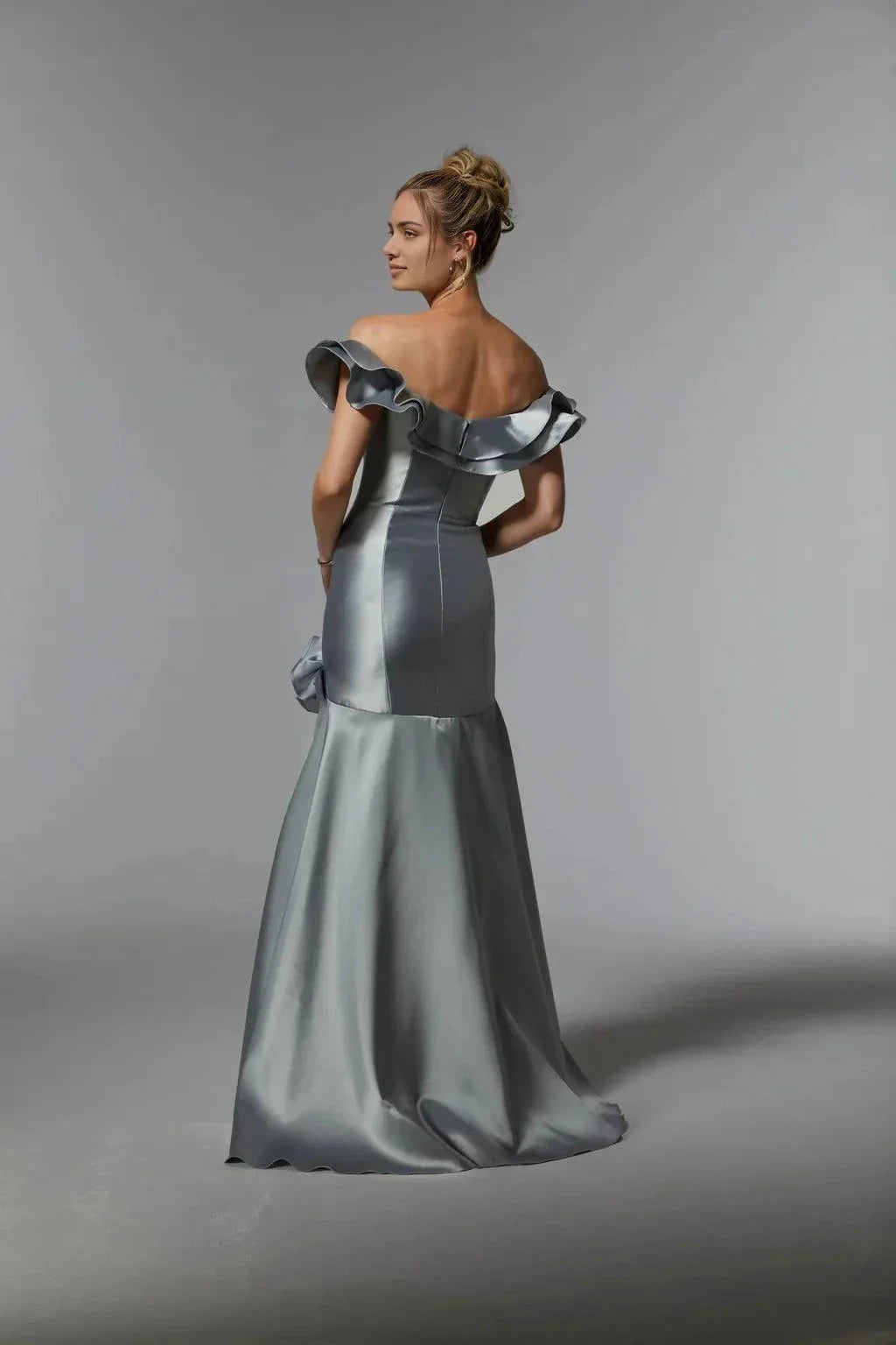 Elegant Mermaid Off-Shoulder Ruffle Sleeve Open Back Floor Length Prom Dress by YiHuiw
