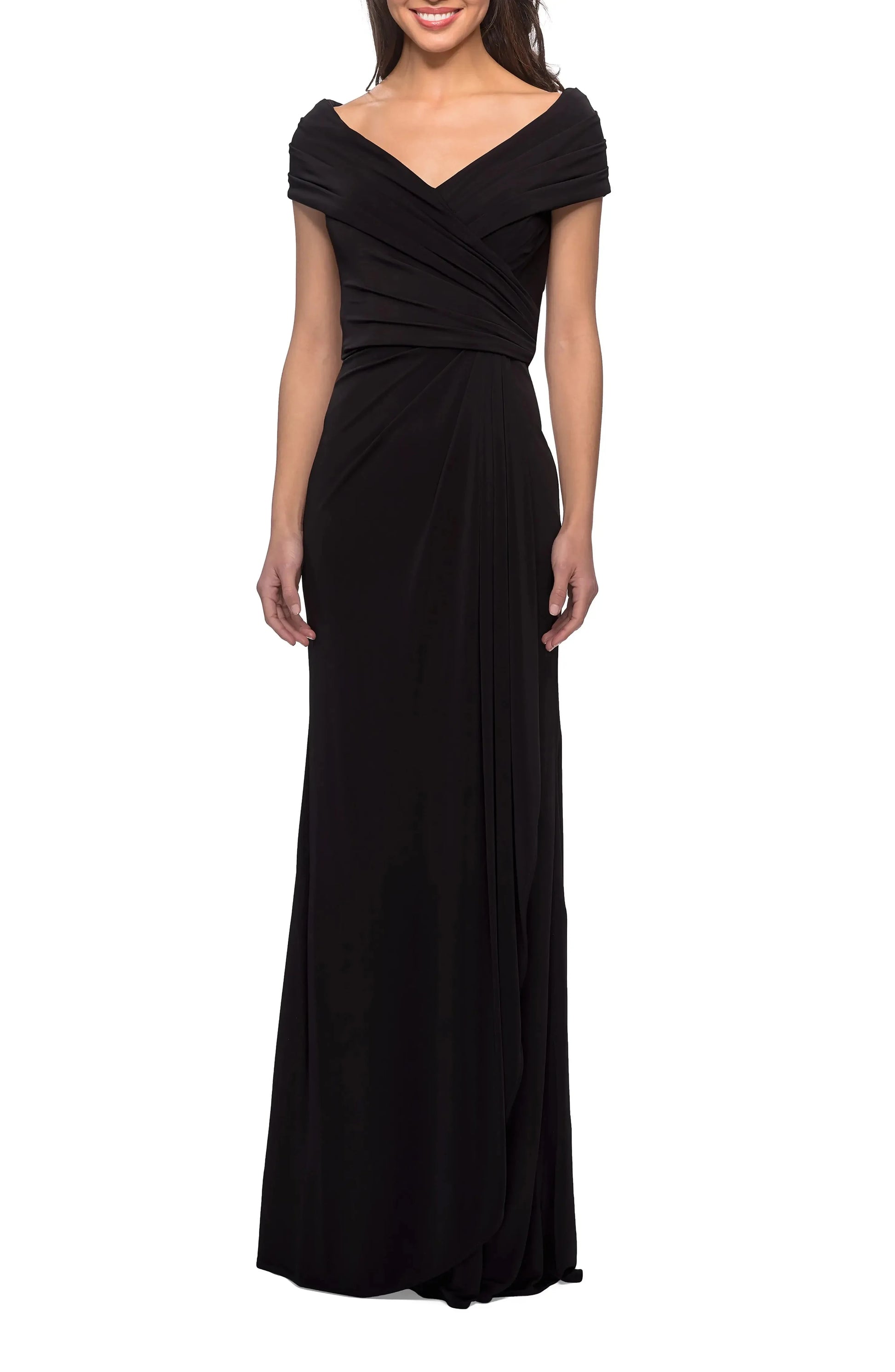 Elegant Mermaid Off-the-Shoulder Short-Sleeve Ruched Back Floor Length For Sale Prom Dress by YiHuiw