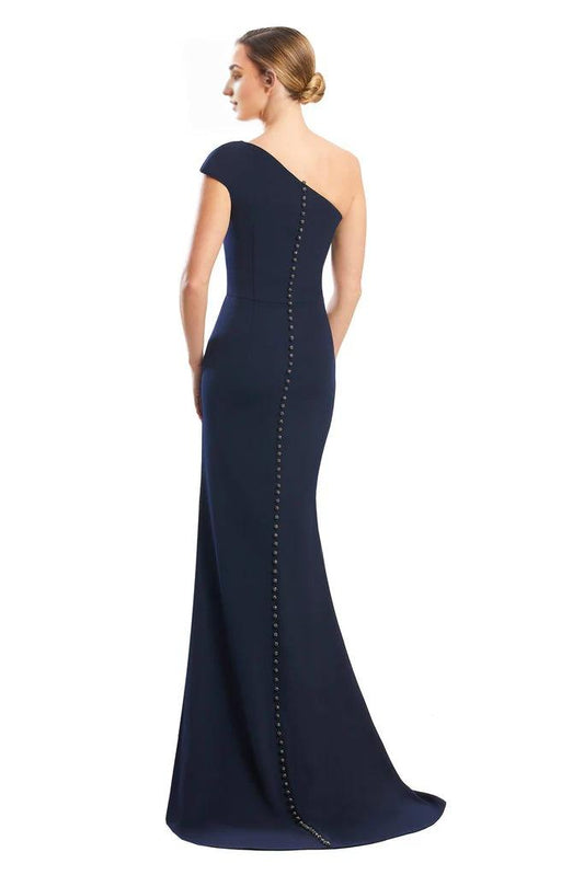 Elegant Mermaid One Shoulder Cap Sleeve Button Back Train Floor Length Prom Dress by YiHuiw