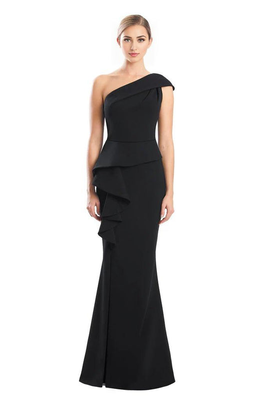 Elegant Mermaid One Shoulder Cap Sleeve Button Back Train Floor Length Prom Dress by YiHuiw
