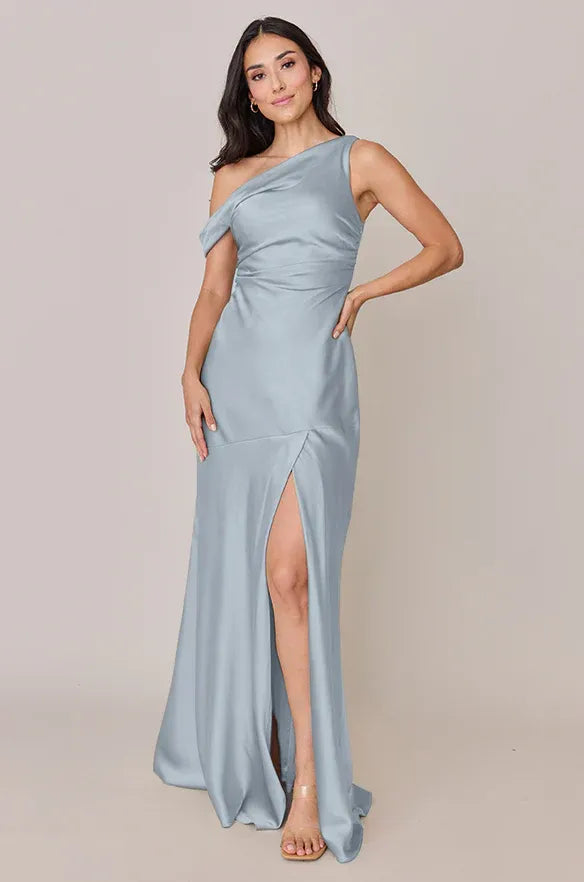 Mermaid One-Shoulder Sleeveless High Slit Floor-Length Wedding Dress - Yihuiw by Yihuiw