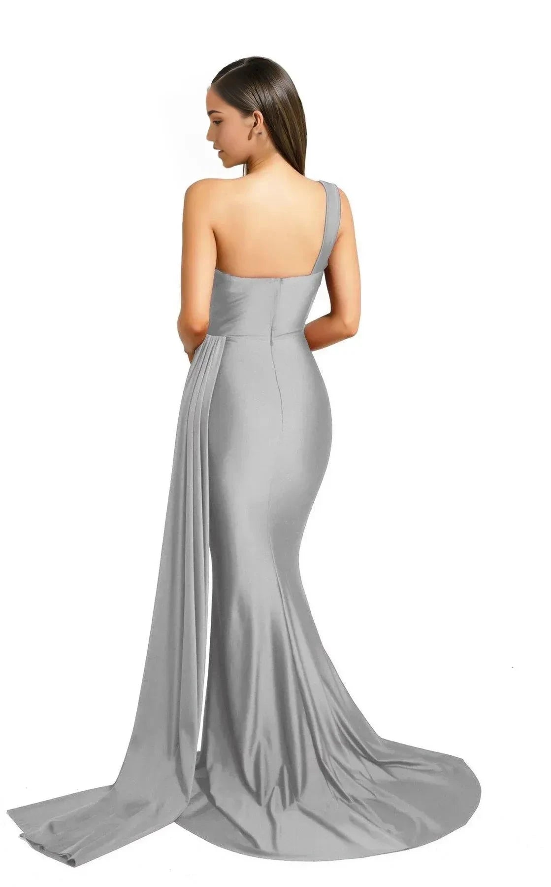 Elegant Mermaid One Shoulder Sleeveless Open Back Floor Length Prom Dress by YiHuiw