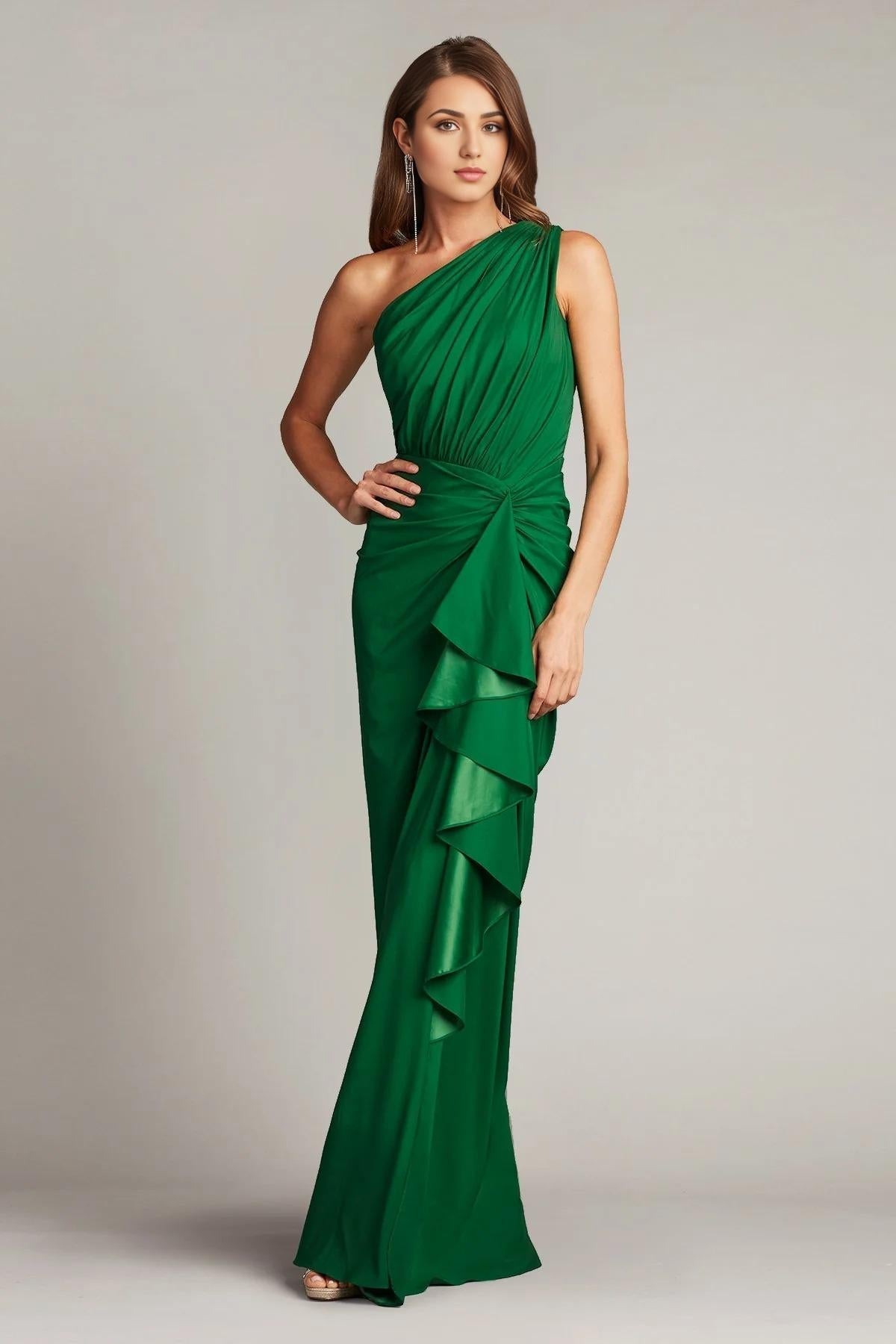 Elegant Mermaid One Shoulder Sleeveless Zipper Back Floor Length Prom Dress by YiHuiw