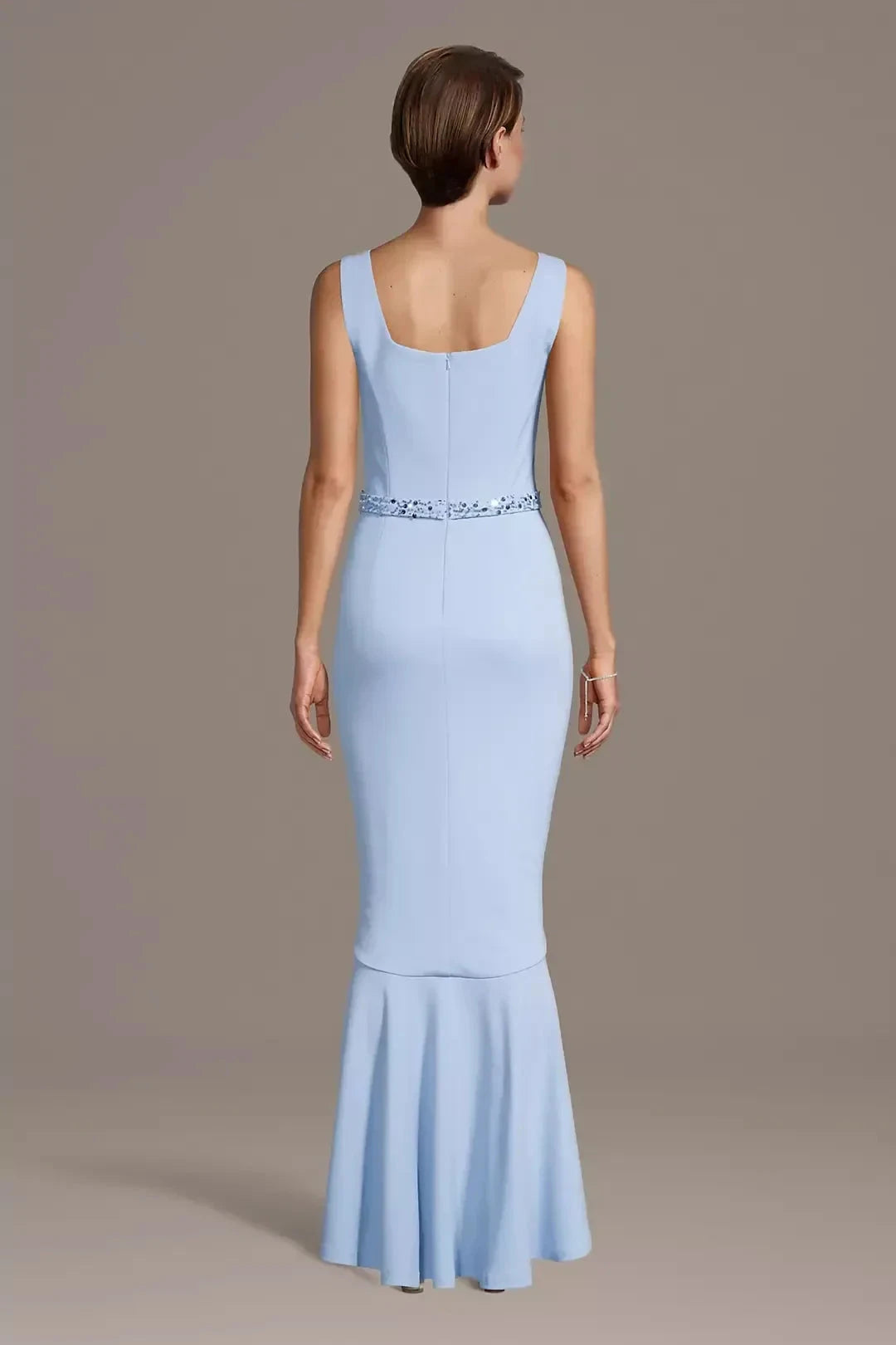 Elegant Mermaid Square Neck Sleeveless Beaded Back High Low Mother of the Bride Dress by YiHuiw