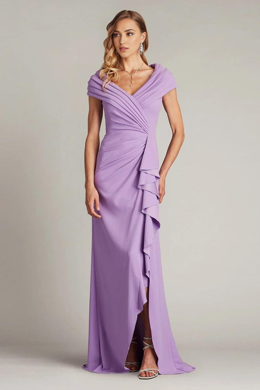 Elegant Mermaid V Neck Cap Sleeve Zipper Back Train Floor Length Prom Dress by YiHuiw