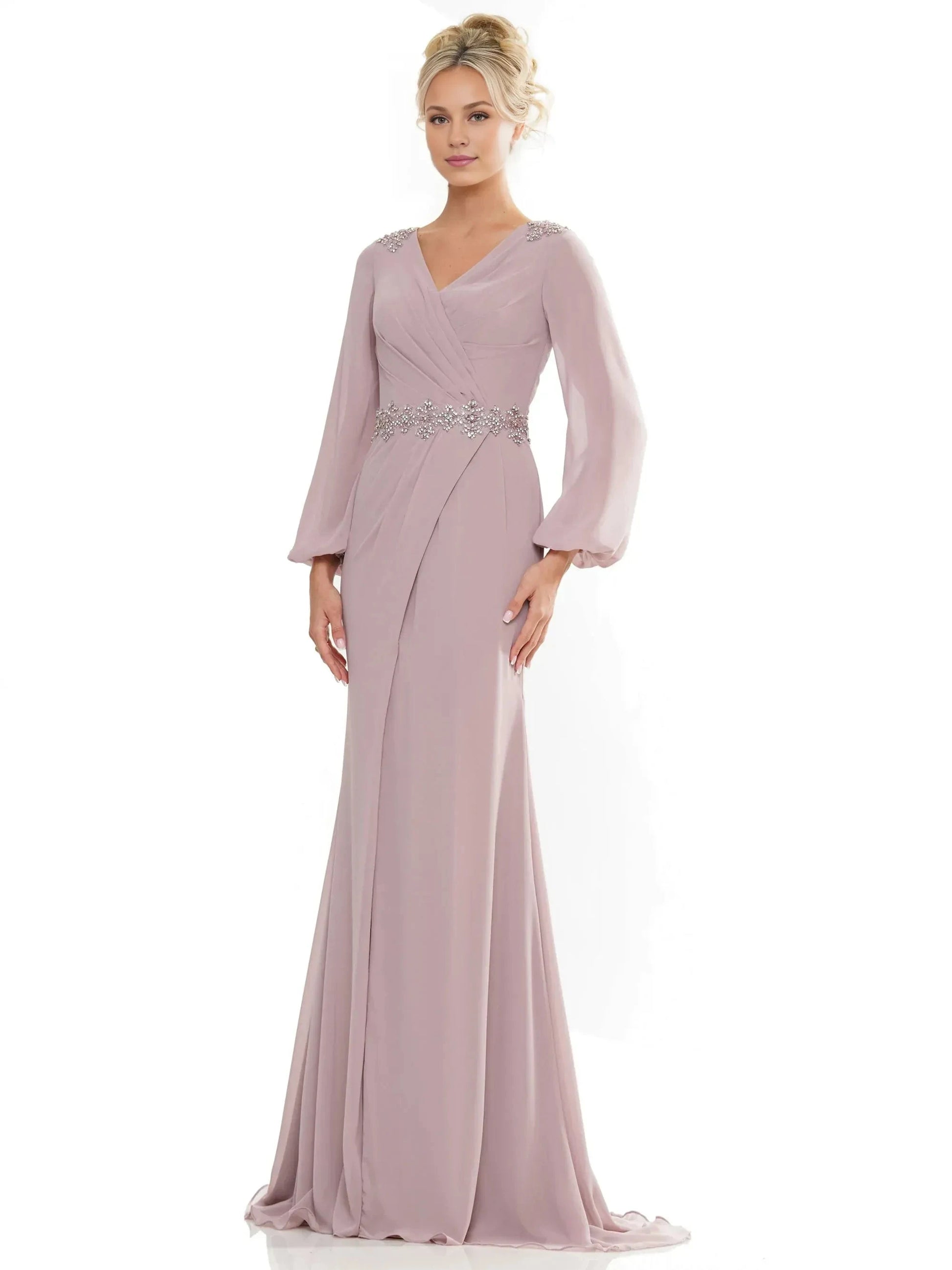 Elegant Mermaid V Neck Puff Sleeve Zipper Back Floor Length Prom Dress by YiHuiw