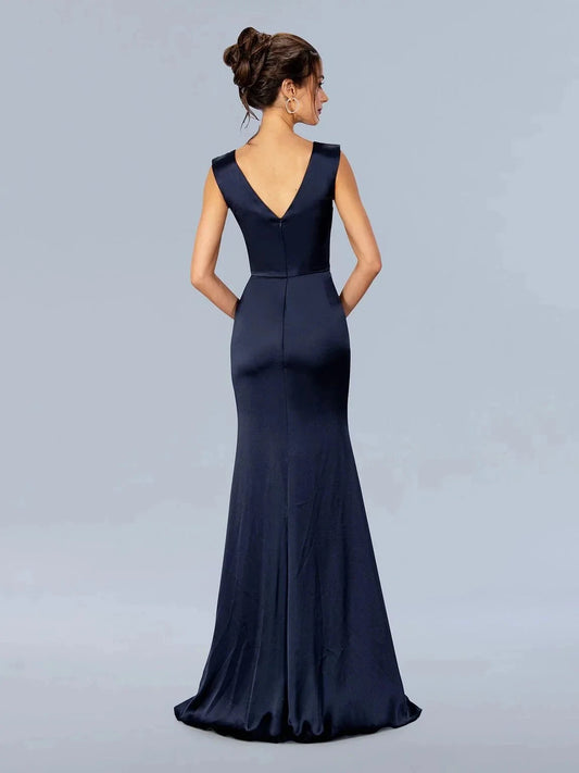 Elegant Mermaid V Neck Sleeveless Zipper Back Floor Length Prom Dress by YiHuiw