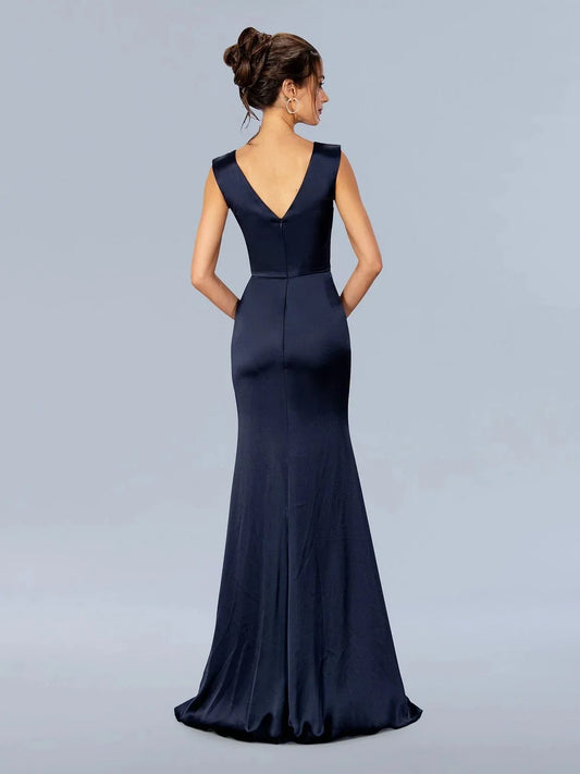 Elegant Mermaid V Neck Sleeveless Zipper Back Floor Length Prom Dress