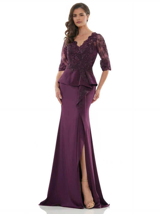 Elegant Mermaid V-Neck Three Quarter Sleeve Sheer Back Floor Length Prom Dress by YiHuiw