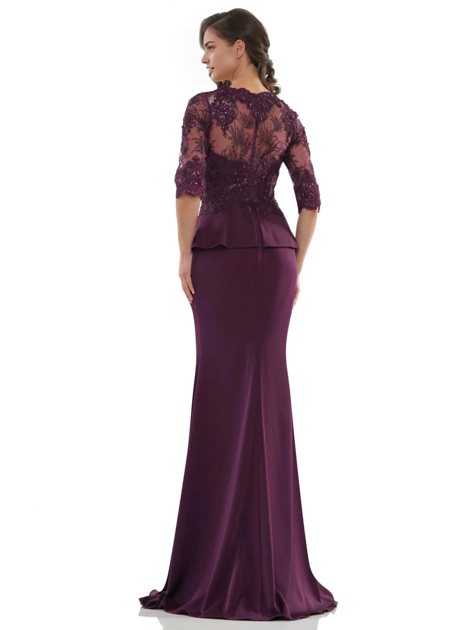 Elegant Mermaid V-Neck Three Quarter Sleeve Sheer Back Floor Length Prom Dress by YiHuiw
