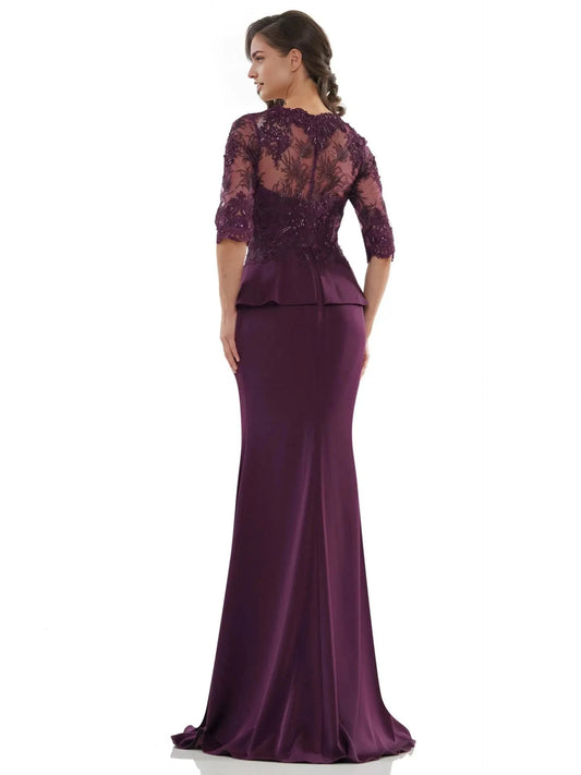 Elegant Mermaid V-Neck Three Quarter Sleeve Sheer Back Floor Length Prom Dress by YiHuiw