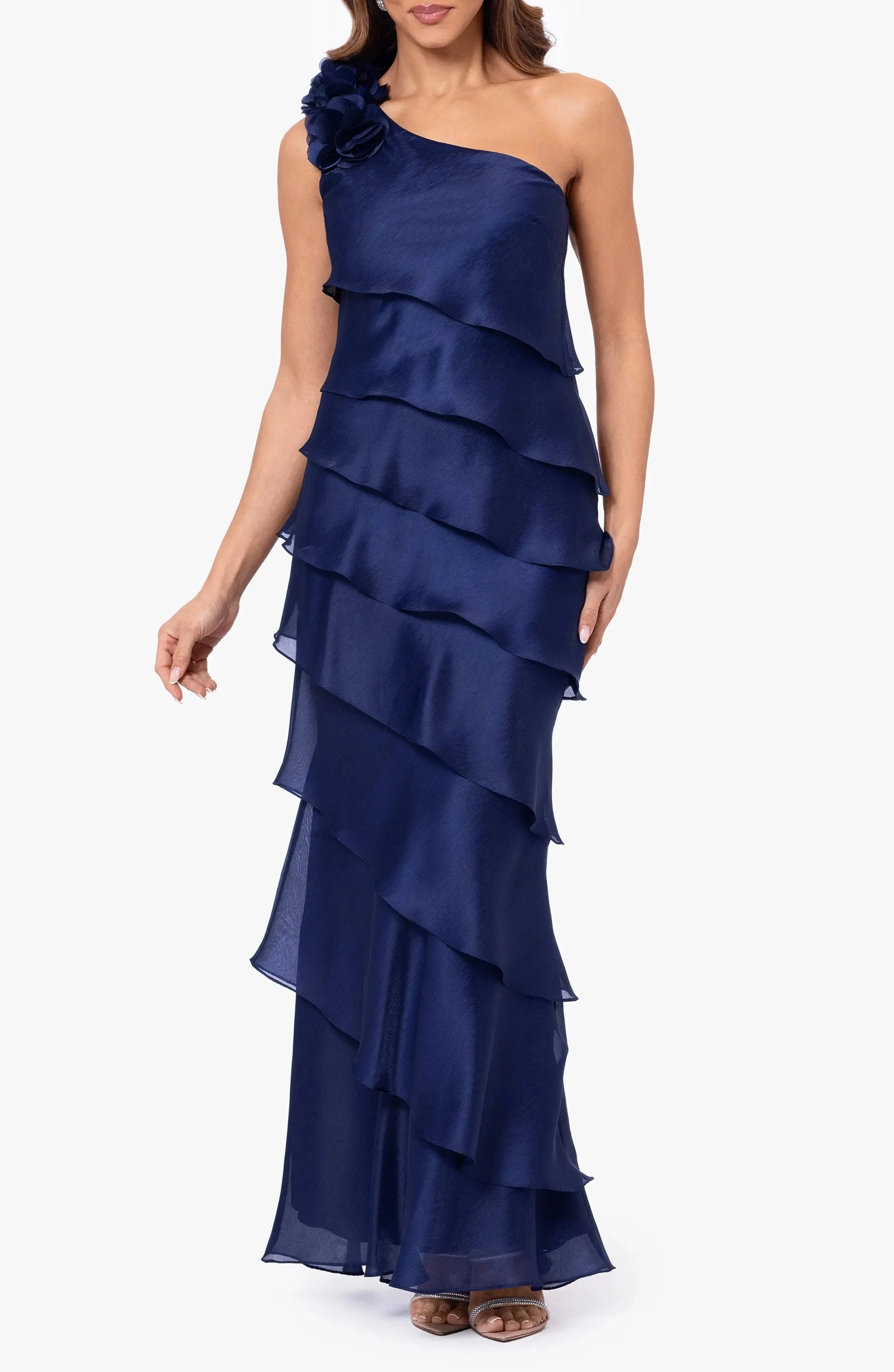 Elegant Ruffled One Shoulder Sleeveless Zipper Back Floor Length For Women Evening Dress by YiHuiw