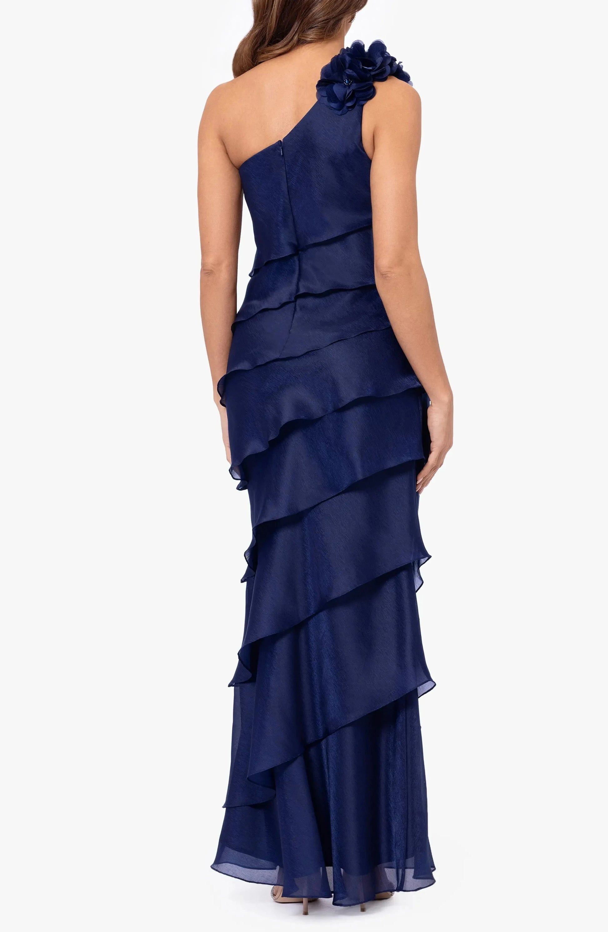 Elegant Ruffled One Shoulder Sleeveless Zipper Back Floor Length For Women Evening Dress by YiHuiw