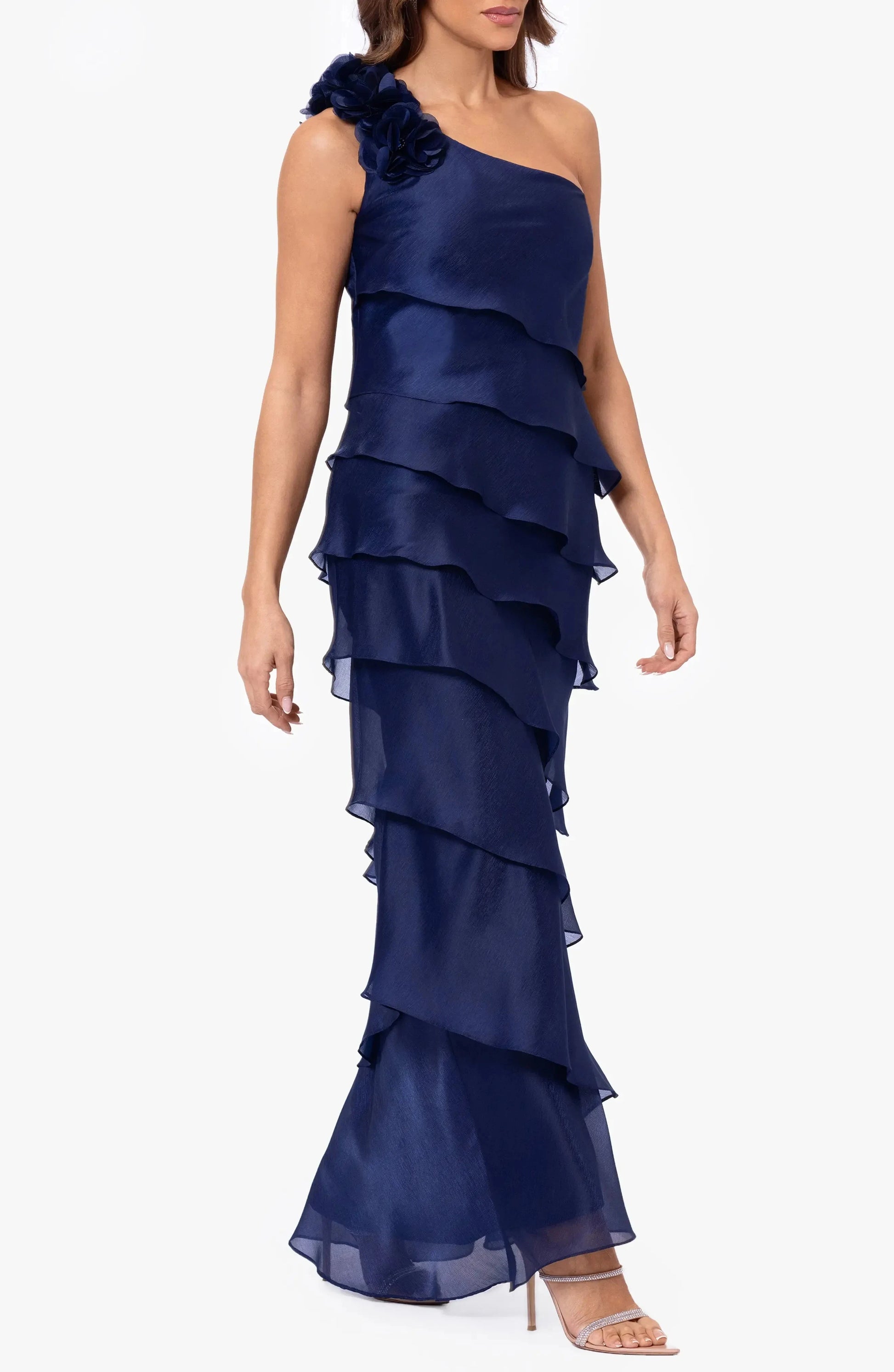 Elegant Ruffled One Shoulder Sleeveless Zipper Back Floor Length For Women Evening Dress by YiHuiw