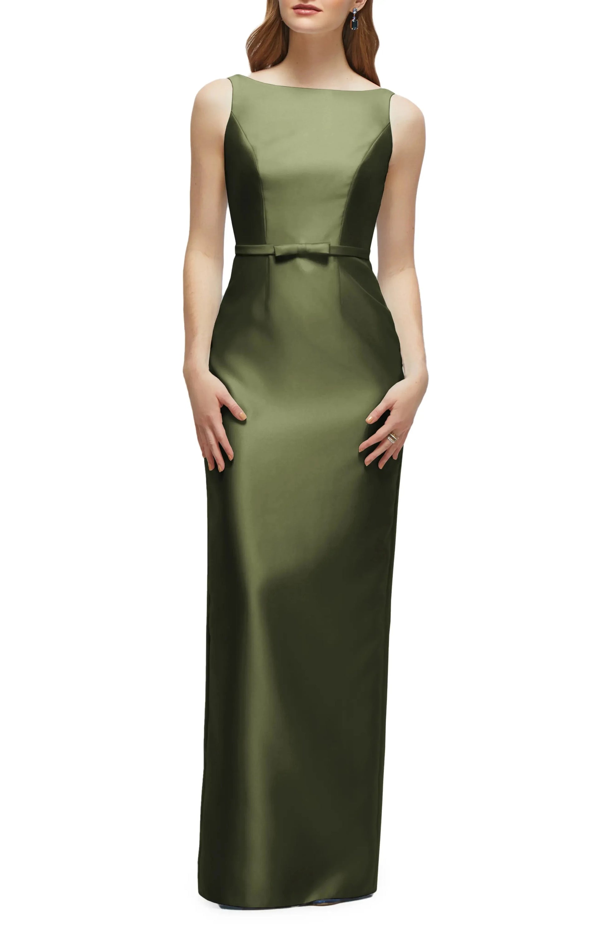 Elegant Sheath Boat Neck Sleeveless V Back Maxi For Adults Evening Dress by YiHuiw