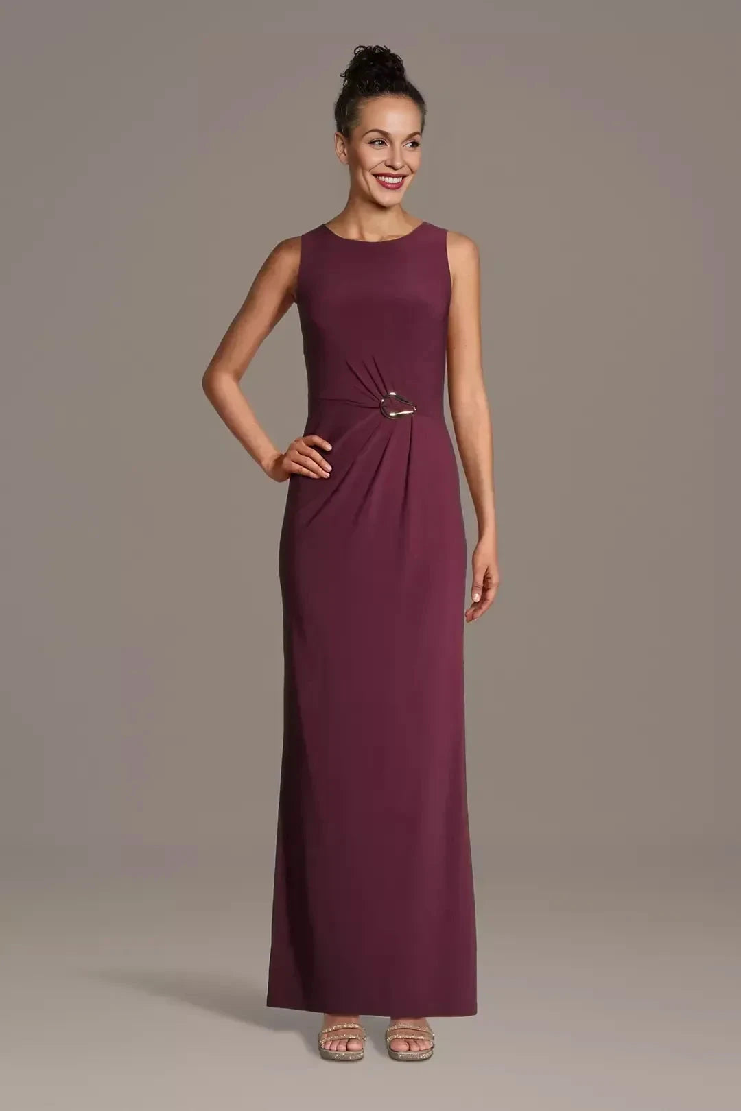 Elegant Sheath Crew Neck Sleeveless Plain Back Floor Length Mother of the Bride Dress by YiHuiw