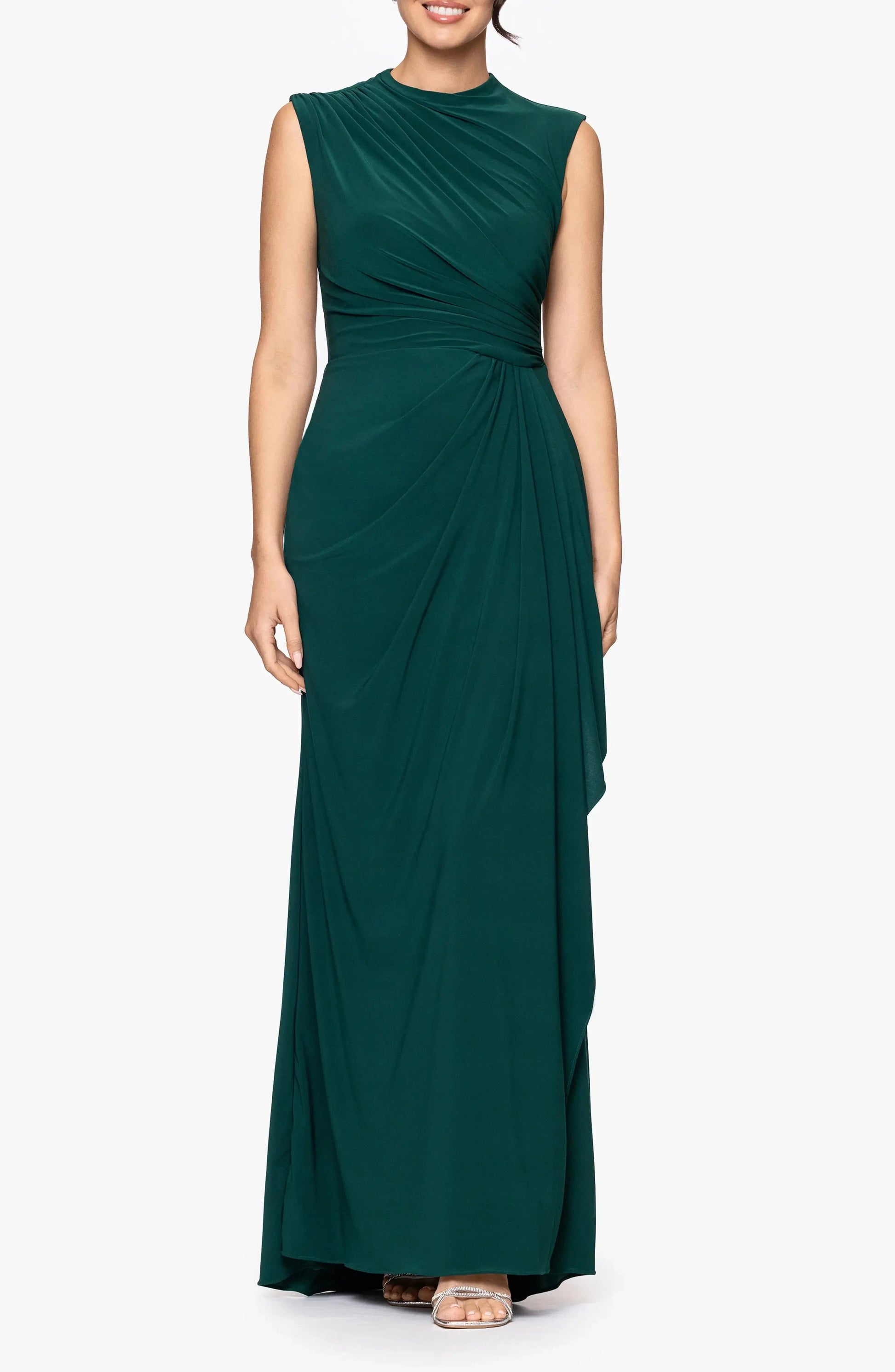 Elegant Sheath Crew Neck Sleeveless Ruched Back Maxi For Ladies Evening Dress by YiHuiw