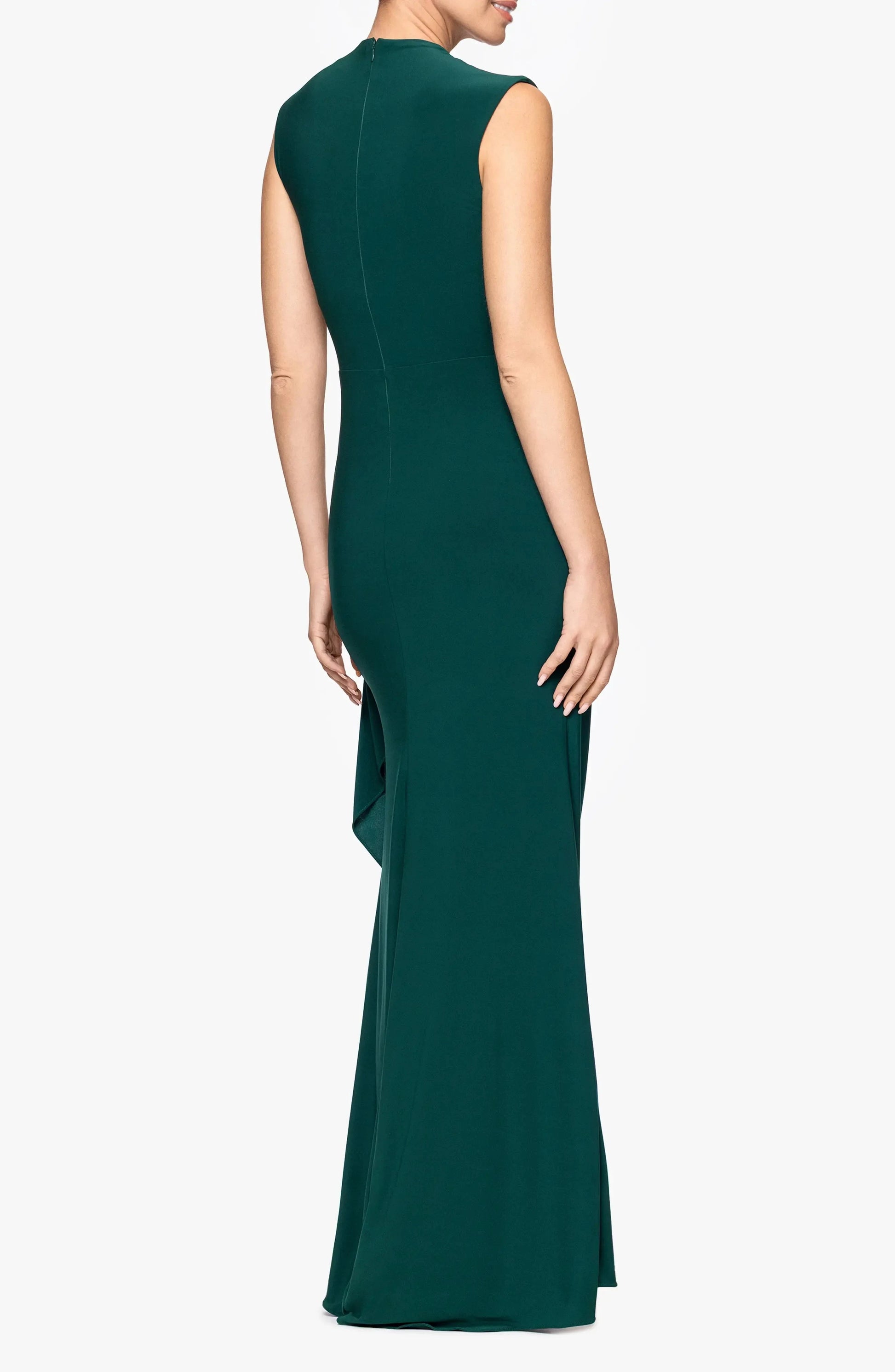 Elegant Sheath Crew Neck Sleeveless Ruched Back Maxi For Ladies Evening Dress by YiHuiw