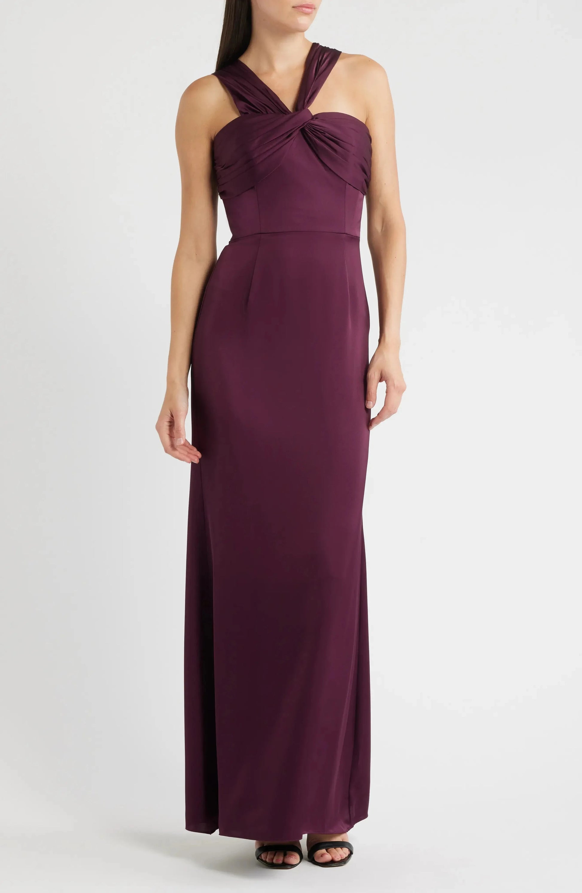 Elegant Sheath Halter Neck Sleeveless Knot Accent Maxi For Adults Evening Dress by YiHuiw