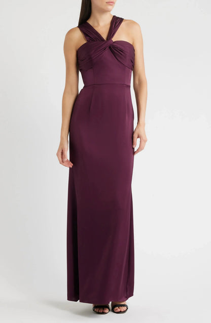 Elegant Sheath Halter Neck Sleeveless Knot Accent Maxi For Adults Evening Dress by YiHuiw