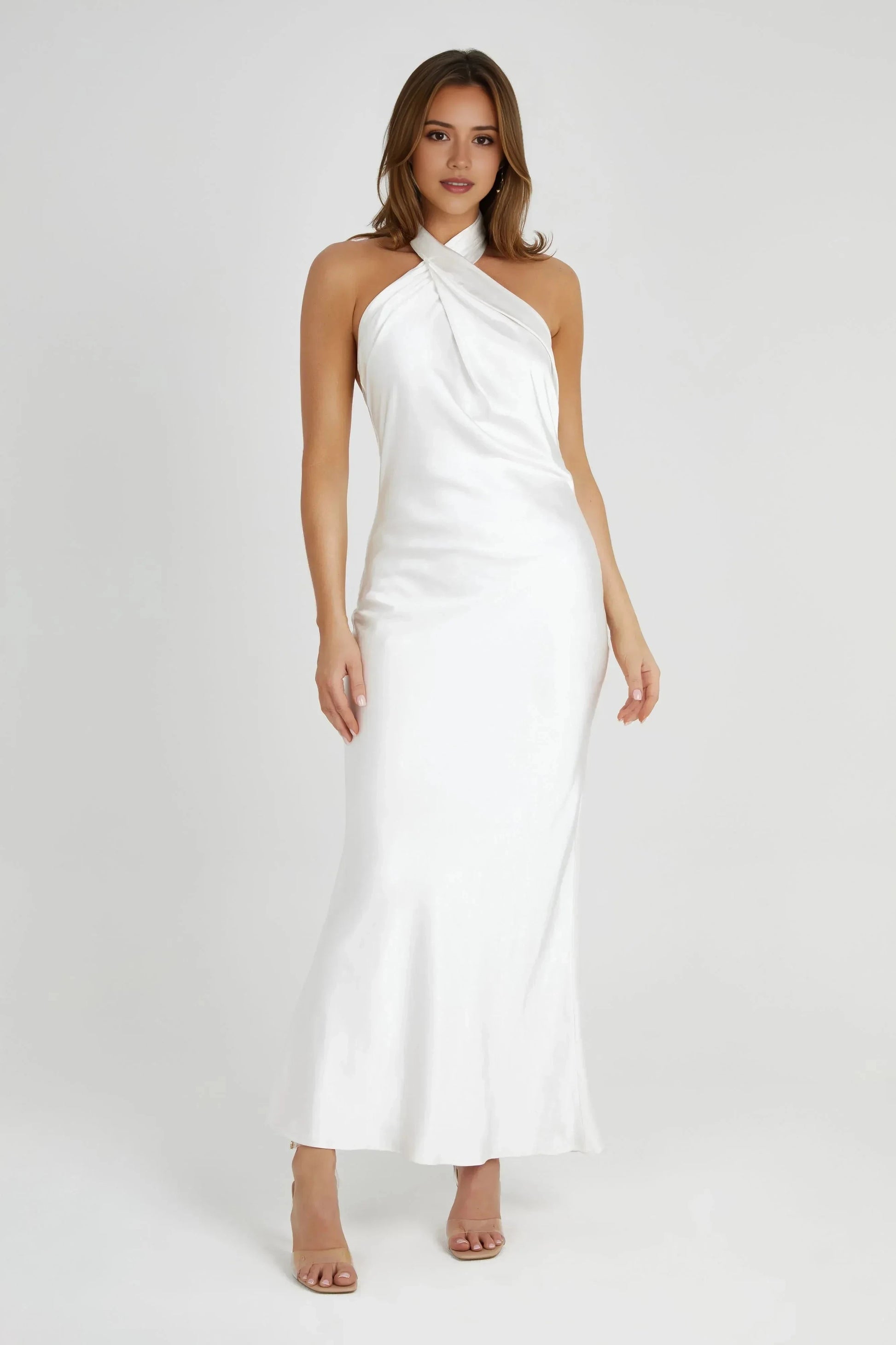 Elegant Sheath Halter Neck Sleeveless Open Back Floor Length Prom Dress by YiHuiw
