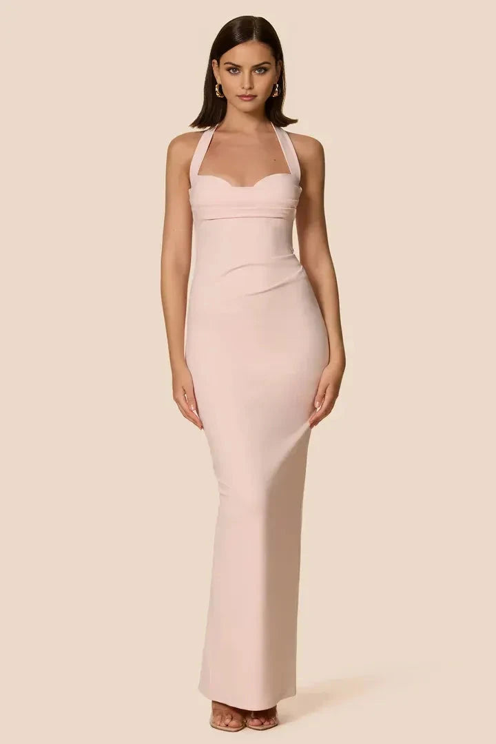 Elegant Sheath Halter Sweetheart Sleeveless Open Back Floor Length Female Prom Dress by YiHuiw