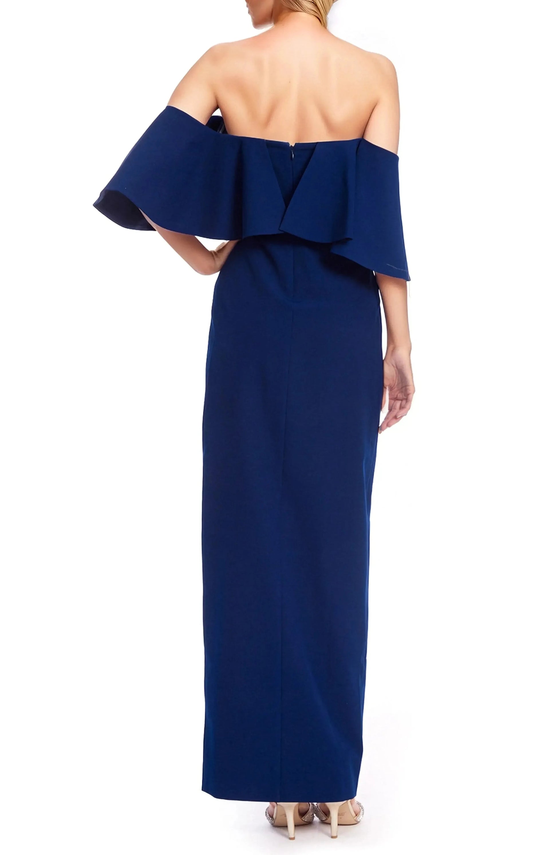 Elegant Sheath Off Shoulder Ruffled Sleeve Zip Back Hi Lo For Ladies Evening Dress by YiHuiw