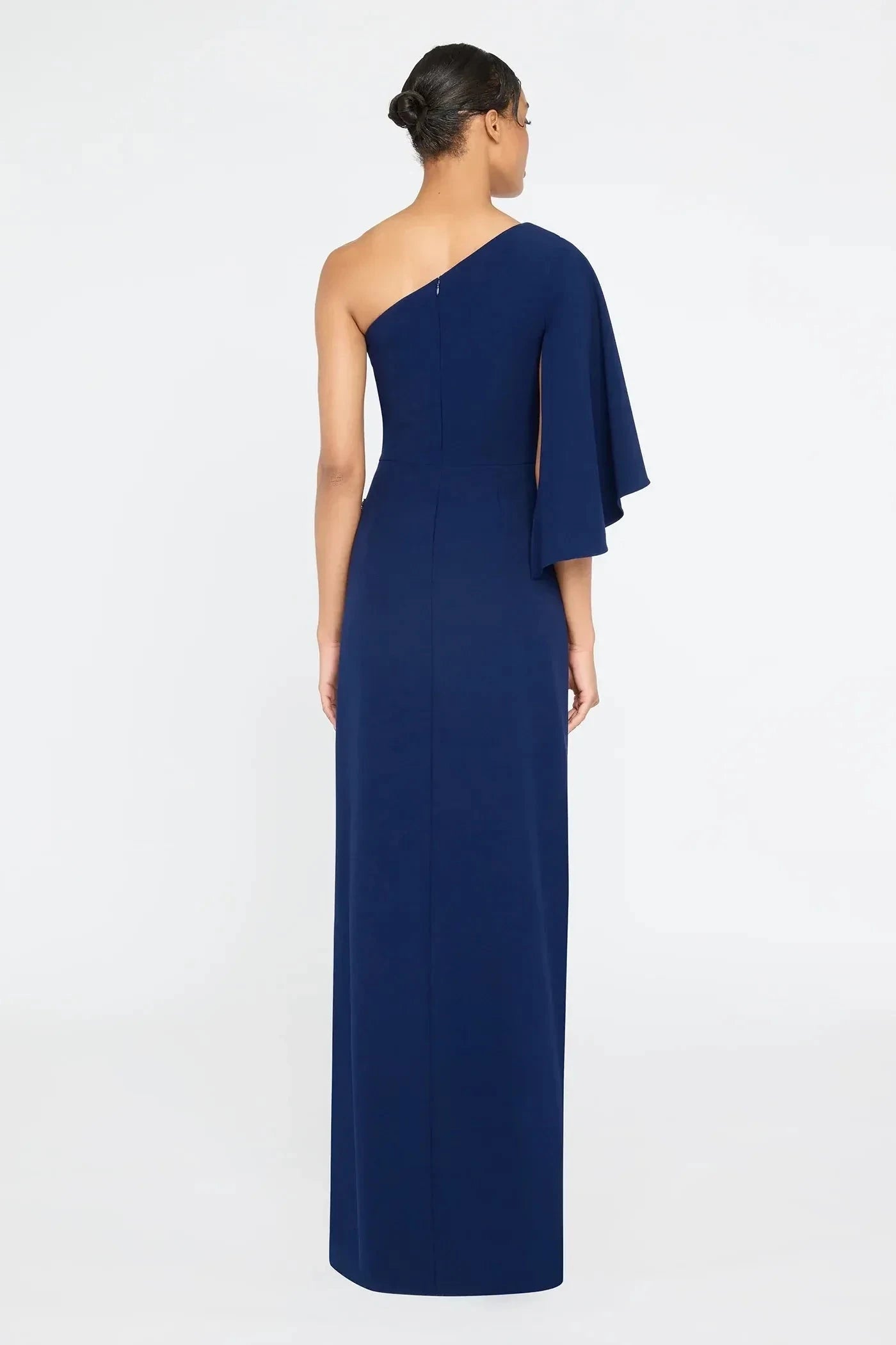 Elegant Sheath One Shoulder Ruffled Sleeve Beaded Back Floor Length Prom Dress by YiHuiw