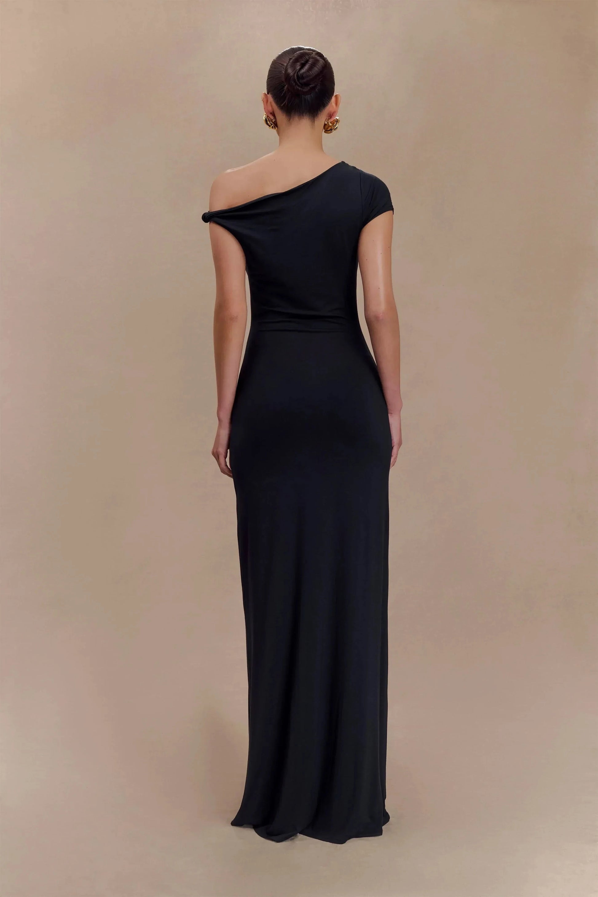Elegant Sheath One Shoulder Short Sleeve Draped Back Floor Length Prom Dress by YiHuiw