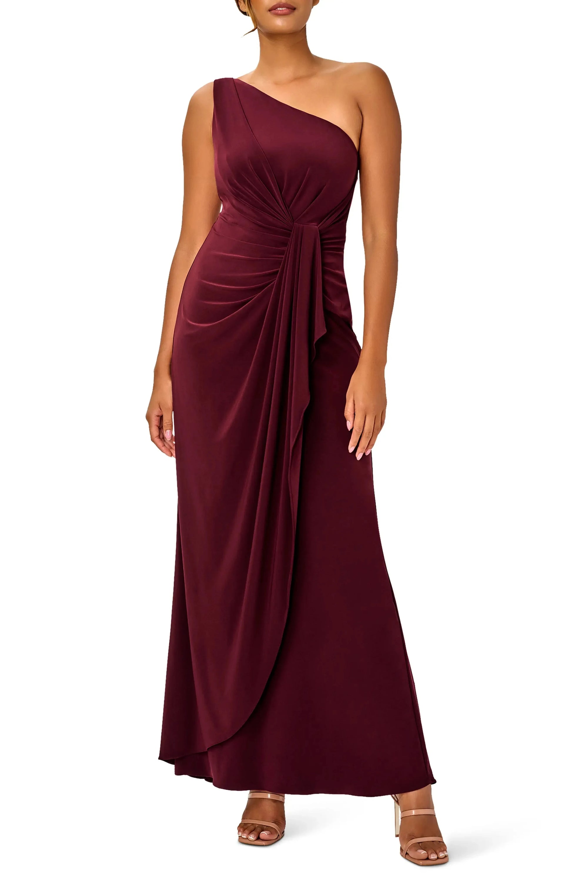 Elegant Sheath One Shoulder Sleeveless Ruched Back Maxi For Adults Evening Dress by YiHuiw