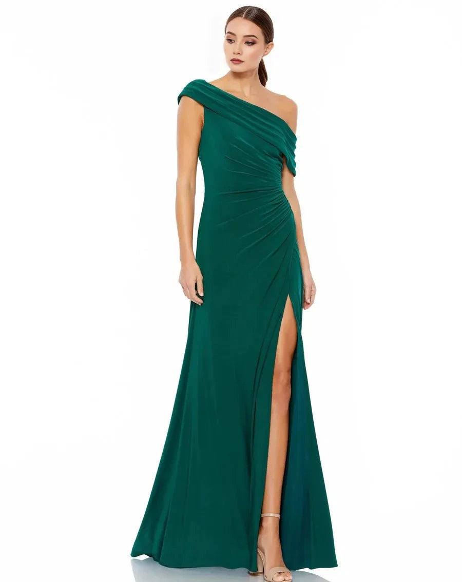 Elegant Sheath One-Shoulder Sleeveless Solid Back Floor Length For Adults Prom Dress by YiHuiw
