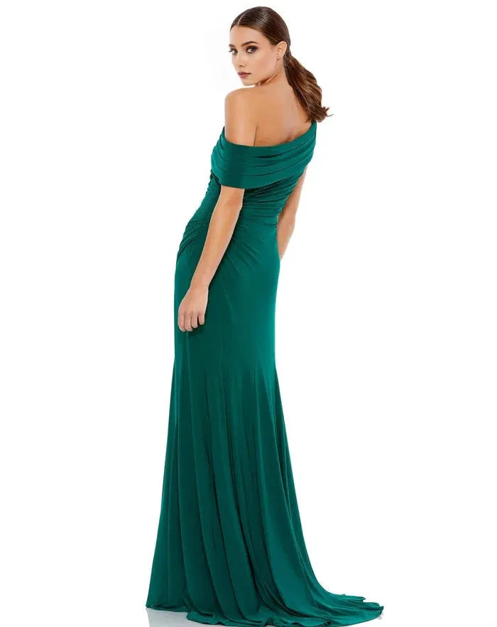 Elegant Sheath One-Shoulder Sleeveless Solid Back Floor Length For Adults Prom Dress by YiHuiw
