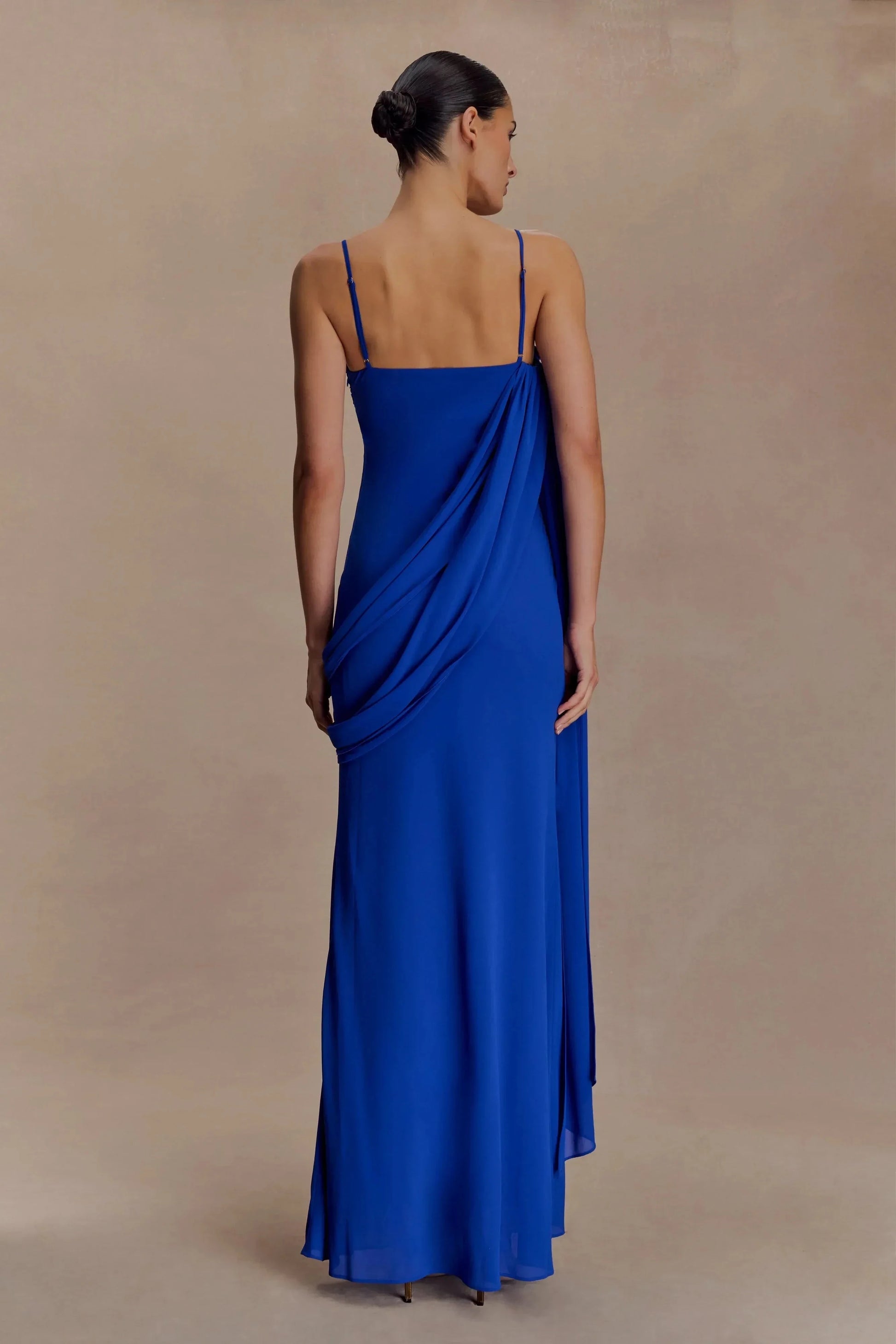 Elegant Sheath Square Neck Spaghetti Strap Draped Floral Detail Floor Length Prom Dress by YiHuiw
