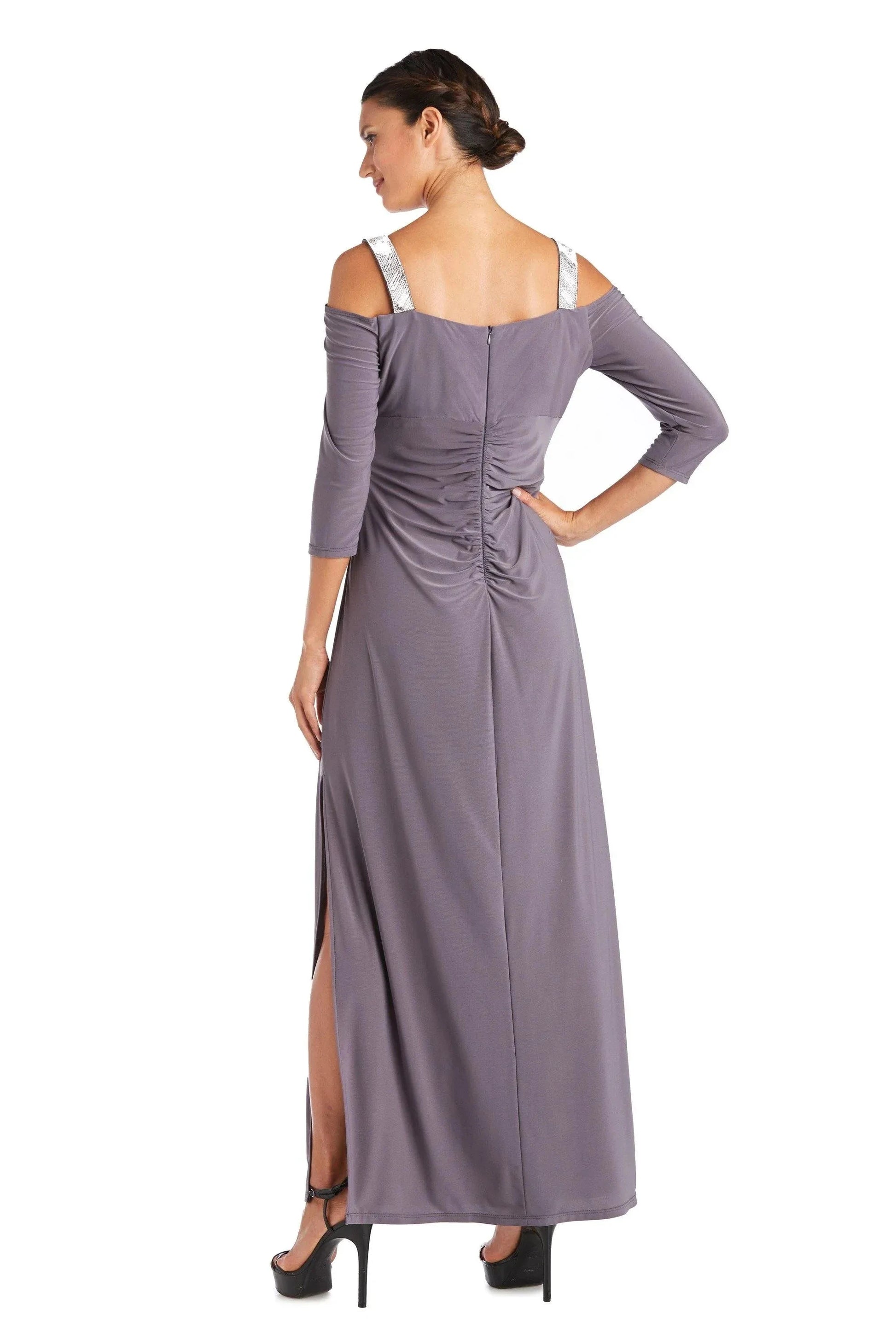 Elegant Sheath V-Neck Cold Shoulder Three Quarter Sleeve Ruched Back Floor Length Prom Dress by YiHuiw