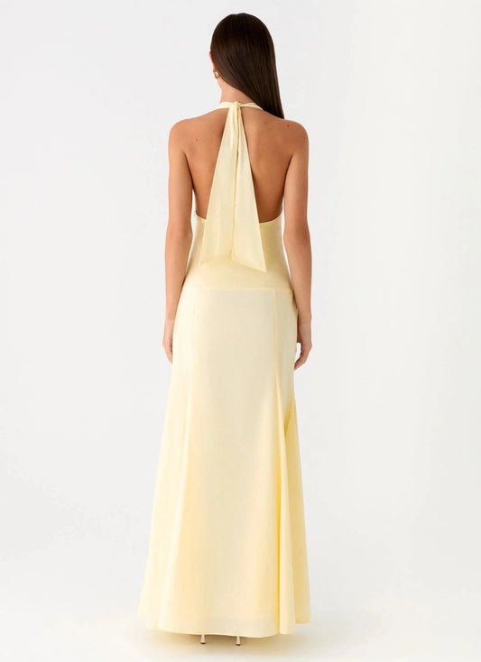 Elegant-Simple Halter Neck Sleeveless Ruched Open-Back Floor-Length Prom Dress by YiHuiw