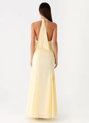 Elegant-Simple Halter Neck Sleeveless Ruched Open-Back Floor-Length Prom Dress