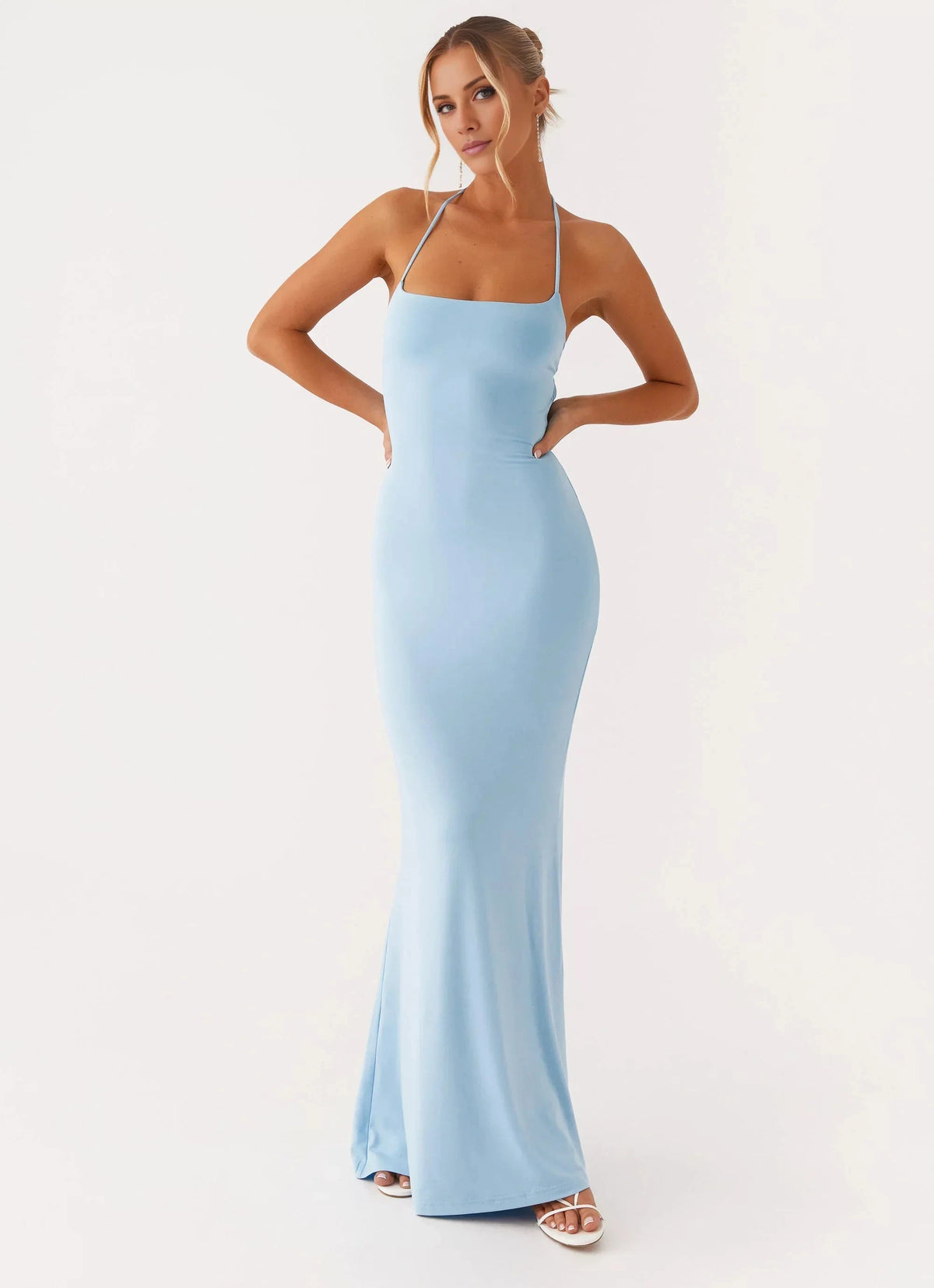 Elegant-Simple Mermaid Halter Neck Sleeveless Criss-Cross Open-Back Floor-Length Prom Dress by YiHuiw
