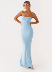 Elegant-Simple Mermaid Halter Neck Sleeveless Criss-Cross Open-Back Floor-Length Prom Dress