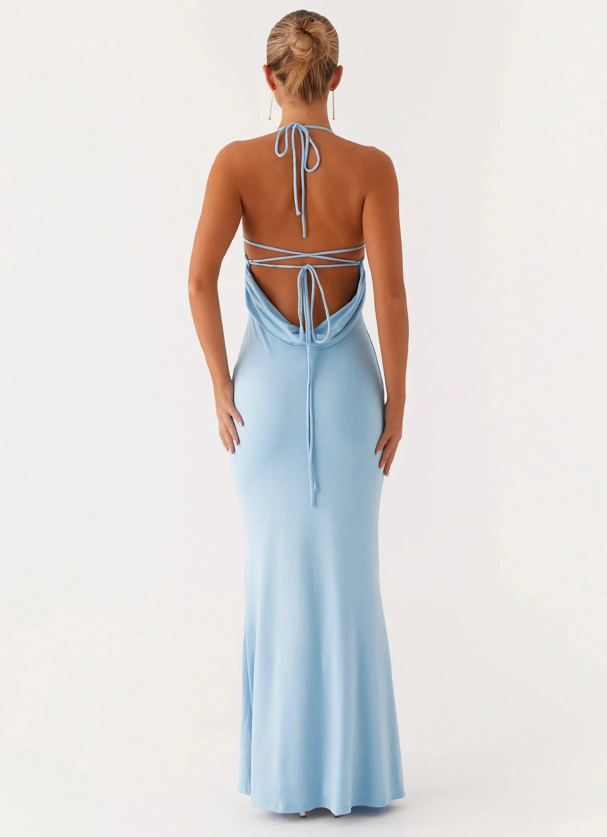 Elegant-Simple Mermaid Halter Neck Sleeveless Criss-Cross Open-Back Floor-Length Prom Dress by YiHuiw