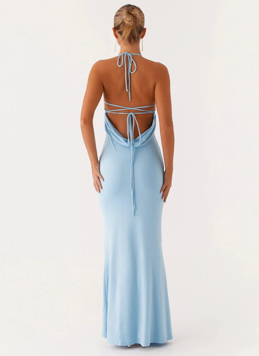 Elegant-Simple Mermaid Halter Neck Sleeveless Criss-Cross Open-Back Floor-Length Prom Dress by YiHuiw