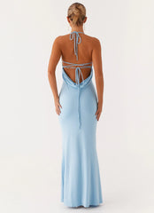 Elegant-Simple Mermaid Halter Neck Sleeveless Criss-Cross Open-Back Floor-Length Prom Dress