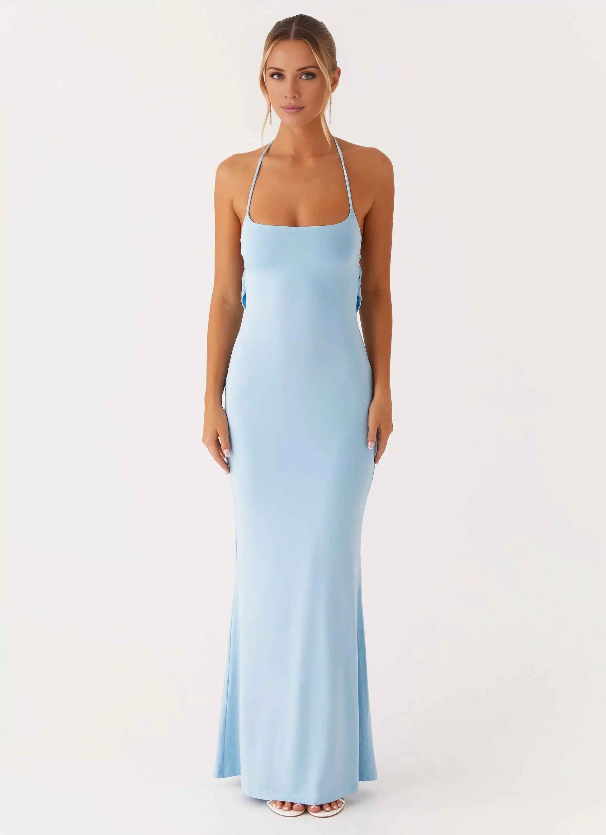 Elegant-Simple Mermaid Halter Neck Sleeveless Criss-Cross Open-Back Floor-Length Prom Dress by YiHuiw