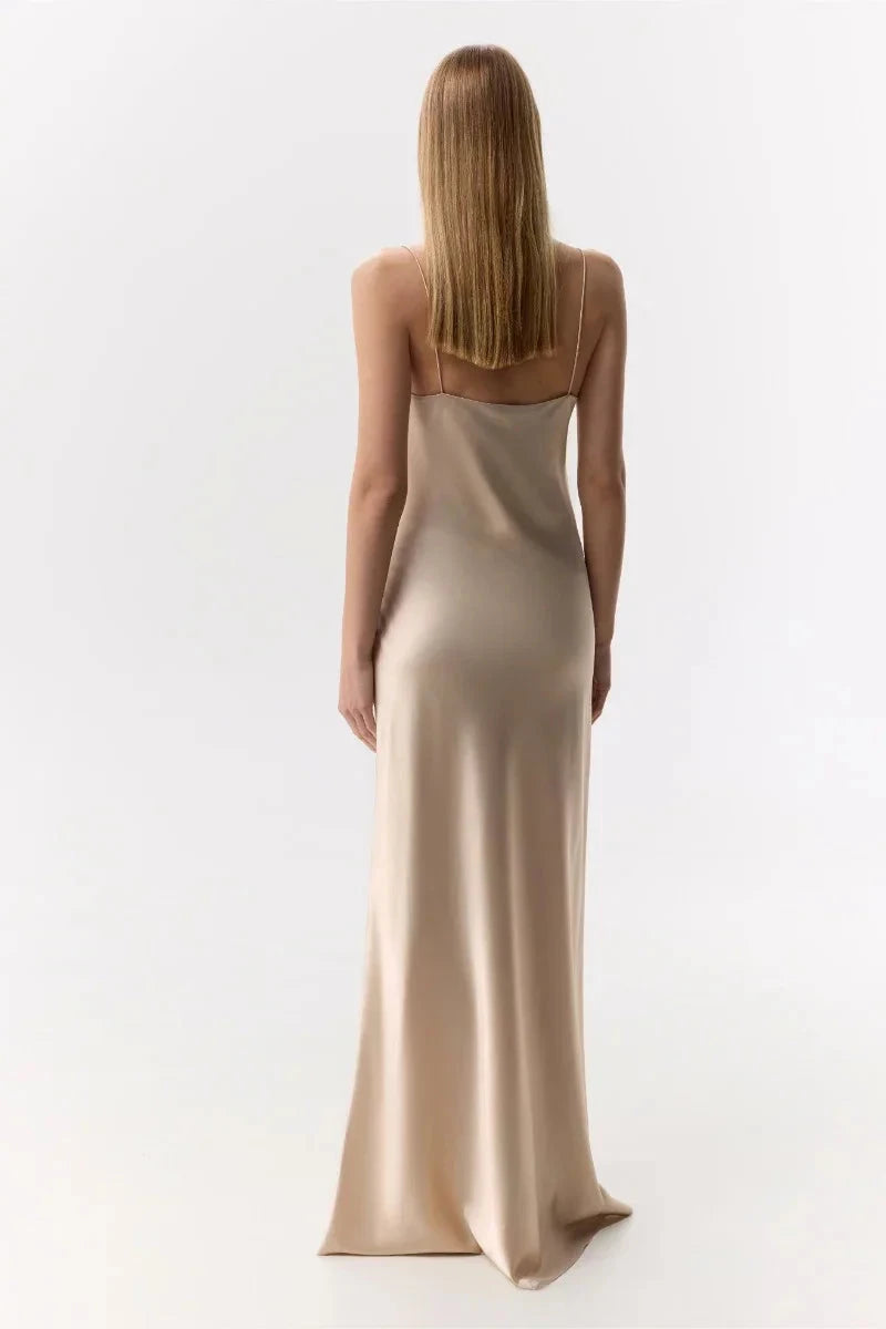 Elegant-Simple Sheath Spaghetti-Strap Square-Neck Open-Back Floor-Length Evening Dress by YiHuiw