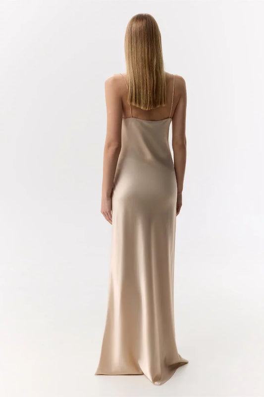 Elegant-Simple Sheath Spaghetti-Strap Square-Neck Open-Back Floor-Length Evening Dress