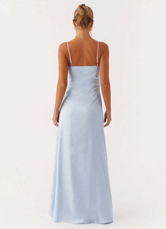 Elegant-Simple Square-Neck Sleeveless Spaghetti-Strap Satin Floor-Length Prom Dress by YiHuiw