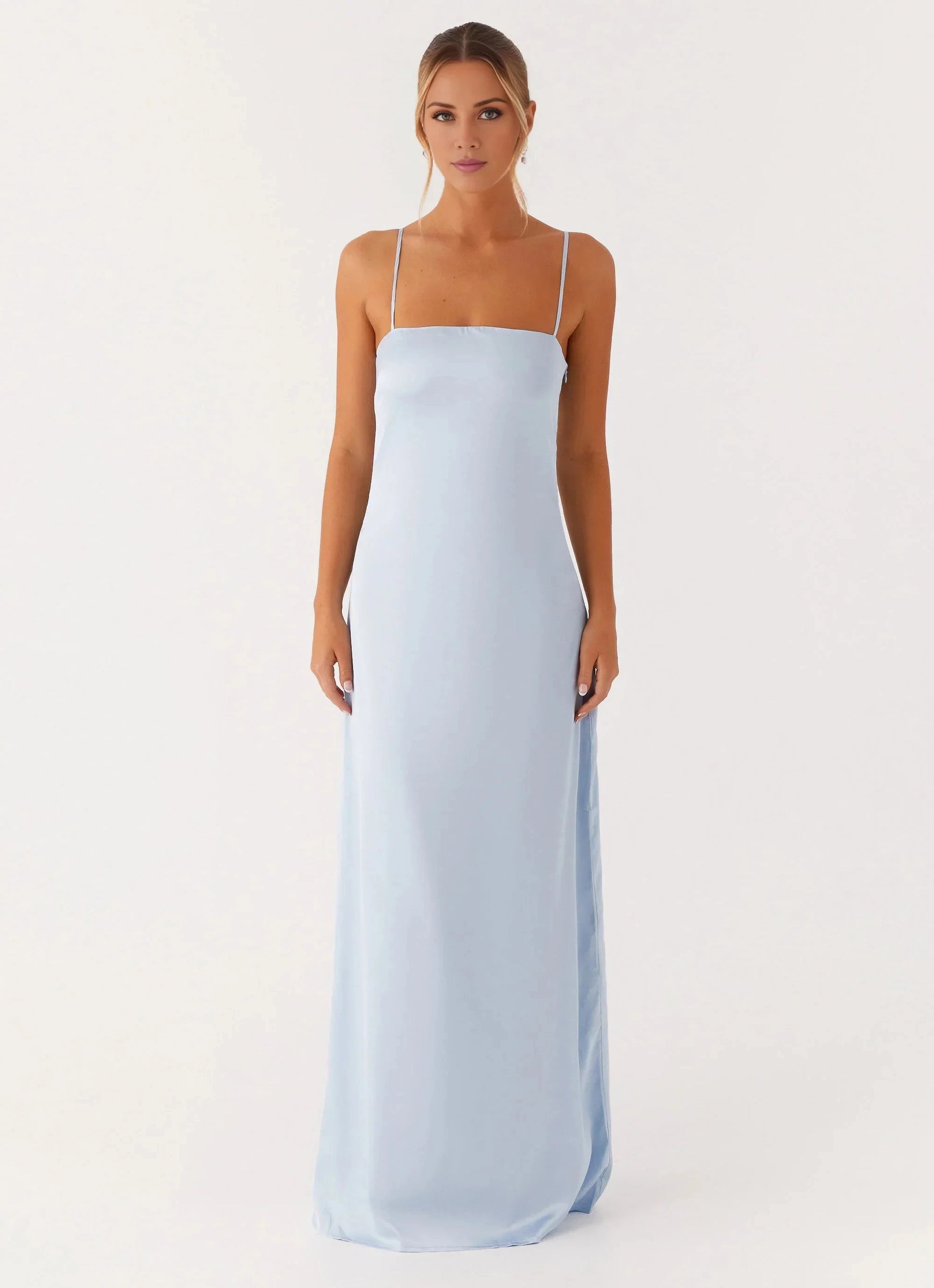 Elegant-Simple Square-Neck Sleeveless Spaghetti-Strap Satin Floor-Length Prom Dress by YiHuiw