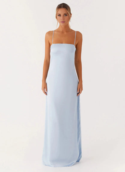 Elegant-Simple Square-Neck Sleeveless Spaghetti-Strap Satin Floor-Length Prom Dress by YiHuiw