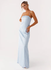 Elegant-Simple Square-Neck Sleeveless Spaghetti-Strap Satin Floor-Length Prom Dress