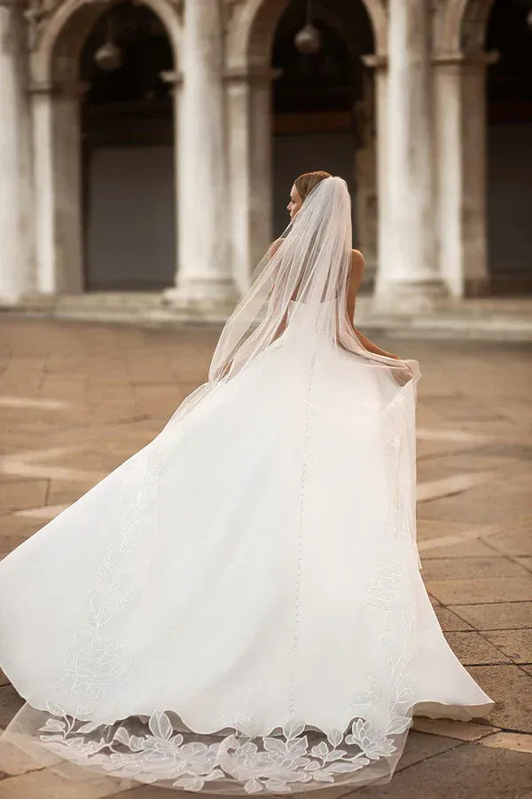 A-Line Strapless Floor-Length Wedding Dress - Yihuiw by Yihuiw