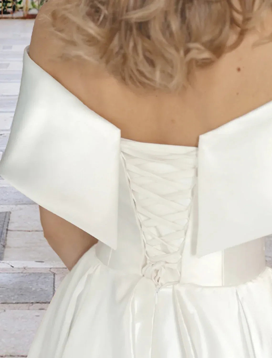 Off-Shoulder Lace-Up Back Wrap Tea-Length Wedding Dress - Yihuiw by Yihuiw